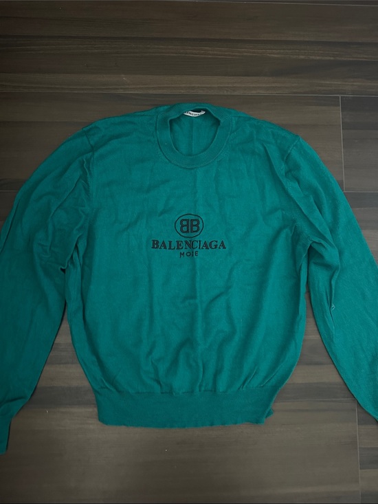 Balenciaga Sweaters - Balenciaga Teal Green Logo Crewneck Sweater